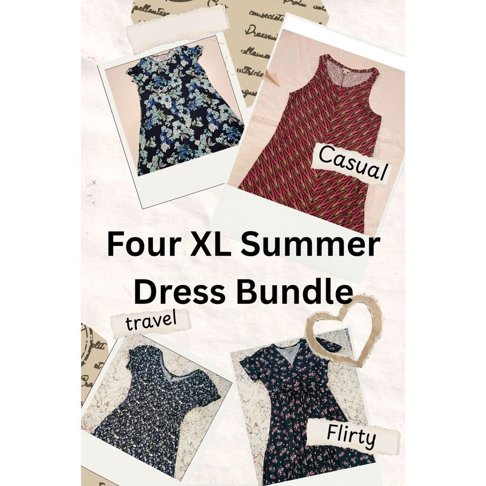 Summer Dress Bundle, Four Knit Lightweight XL 1X Sleeveless Short Sleeved Floral